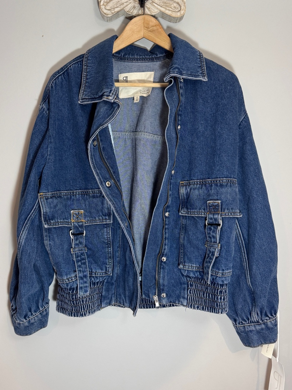 Anthropologie Pilcro Utility Denim Bomber Jacket Oversized Women’s XS NWT - Picture 7 of 15